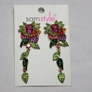 Sam Style Rhinestone Floral Dangle Earrings